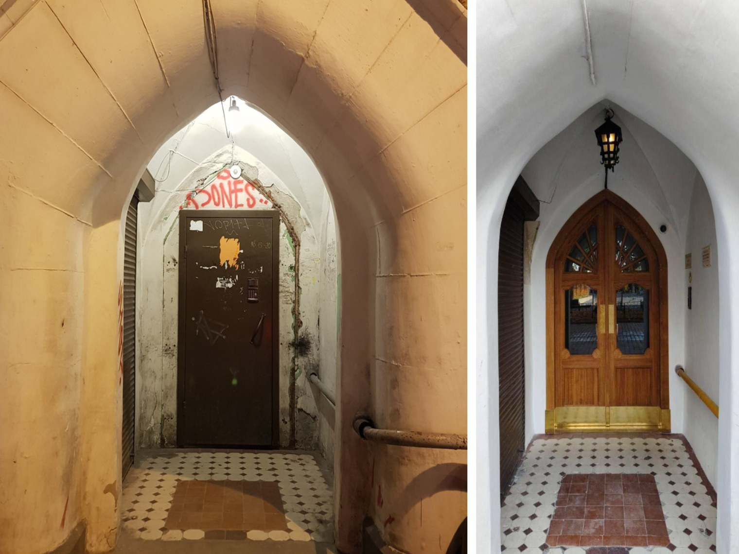 Двери Дома акционерного общества «Арина» до и после реставрации © Алексей Храмов, Фонд «Внимание»