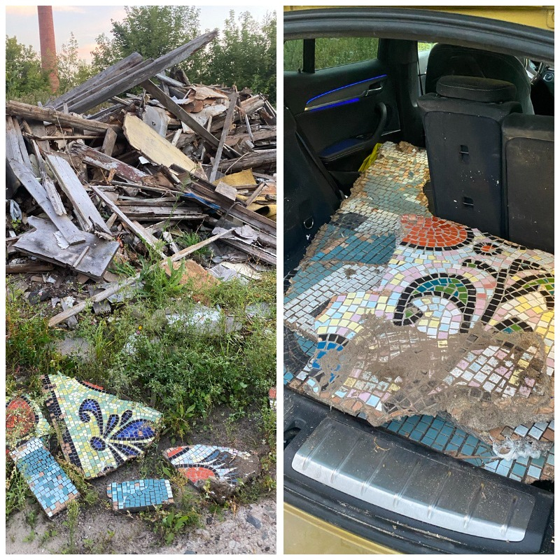 Максим с женой спасают фрагменты мозаики в поселке имени Цюрупы из мусорной свалки © Максим Полкунов