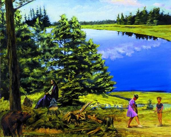 Комар и Меламид. «Видение Христа медведю», 1994–1997 годы. Результаты опроса россиян показали, что «хорошая картина» имеет размер телевизора и выполнена в голубовато-зеленых тонах. На ней должны быть лесной пейзаж, ребенок и женщина за работой, а также медведь и Иисус Христос.